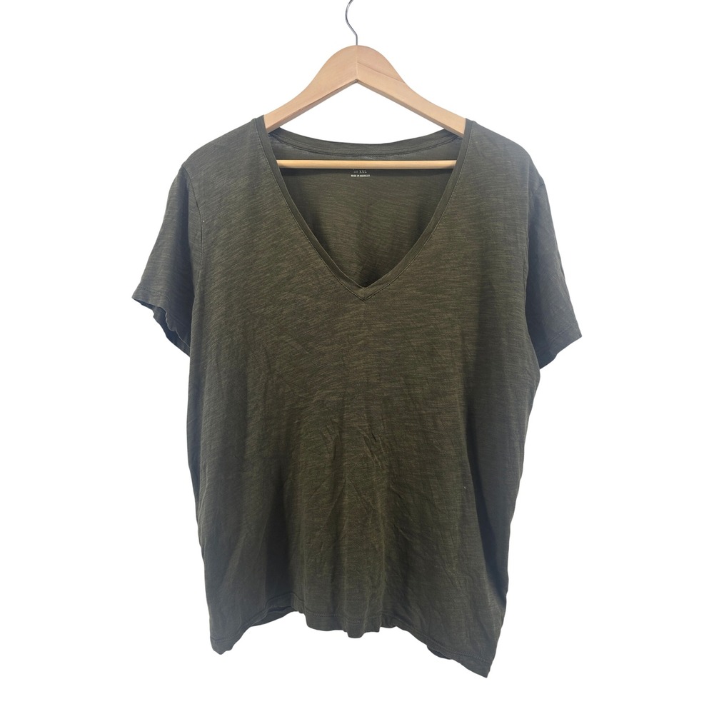 Madewell T-Shirt Womens XXL Olive Green V-Neck Slub Knit Short Slv Casual Basic